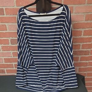 Classic Navy Striped Long Sleeve Top 3x